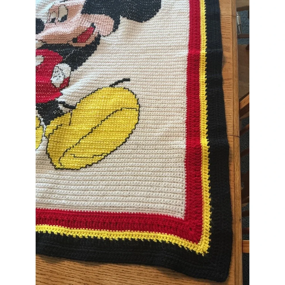 Handmade Mickey Mouse Crochet Blanket Afghan Disney Red Yellow Black 47x41